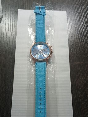 Turquoise Leather Strap Watch with Rose Gold Case